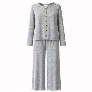 Sincerely Jules Gray Knit 2-Piece Skirt Set NWT Medium Cardigan wide leg pants